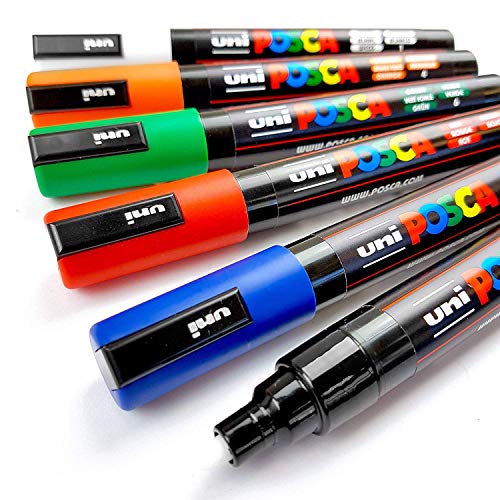 Uni Posca PC-5M Paint Marker Art Fabric Metal Glass Pen – sortierte Packung mit Core 6