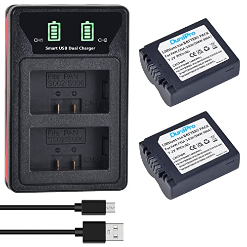 DuraPro 2Packs GR-S006e CGA-S006 Battery Replacement + LED Built-in USB Dual Charger for Panasonic CGR-S006A,DMW-BMA7 DMC-FZ50 FZ50 DMC-FZ7 DMC-FZ8 DMC-FZ18 DMC-FZ28 DMC-FZ30 / V-LUX 1