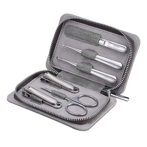 Nagelknipser für Damen Nagelknipser-Set, 6-teiliges Maniküre-Set, Maniküre-Werkzeuge for die Körperpflege, professionelles Maniküre-Pflegeset mit PU-Lederetui Fingernagelknipser (Color : Gray)