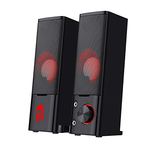 Redragon GS550 Orpheus PC Gaming-Lautsprecher, 2.0-Kanal-Stereo-Desktop-Computer-Soundbar mit Kompakter Manövrierbarer Größe, KopfhöReranschluss, Qualitätsbass und Dezente Rote Hintergrundbeleuchtung