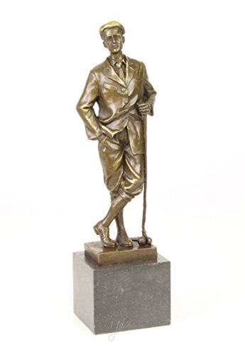 Decoratie Bronzefigur Skulptur Motiv: Golfer Golfspieler auf Marmorsockel Bronze Vintage Höhe 32 cm