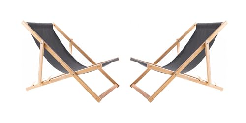 WOODOK 2er Set Liegestuhl Klappbar - Gartenliege Klappbar bis 120kg, Sonnenliegen aus Buchenholz - Holzliegestühlen mit 3-Stufige Rückenlehnenverstellung