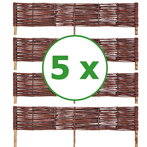 BOGATECO 5 x Weiden-Zaun Steckzaun | 100 cm Lang & 20 cm Hoch | Holz-Zaun | Perfekt für den Garten als Beet-Umrandung oder Weg-Abgrenzung