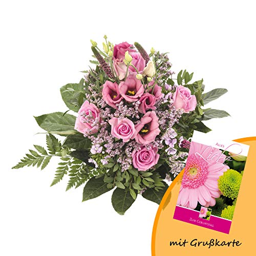 Dominik Blumen und Pflanzen, Blumenstrauß, Blütenzauber, mehrfarbig, 40 x 25 x 25 cm und Grußkarte "Geburtstag"