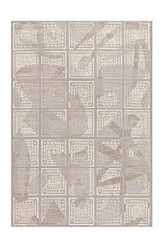 Teppich Modern Kasten Muster 3D Vintage Ornament Grau Taupe 80x150