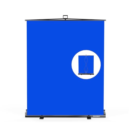 【Einfache Einrichtung】 RAUBAY 152 cm x 190 cm zusammenklappbarer Bluescreen-Hintergrund, tragbar, ausziehbarer Chroma-Key-Panel-Fotohintergrund mit Ständer für Videokonferenz, Fotostudio, Streaming…