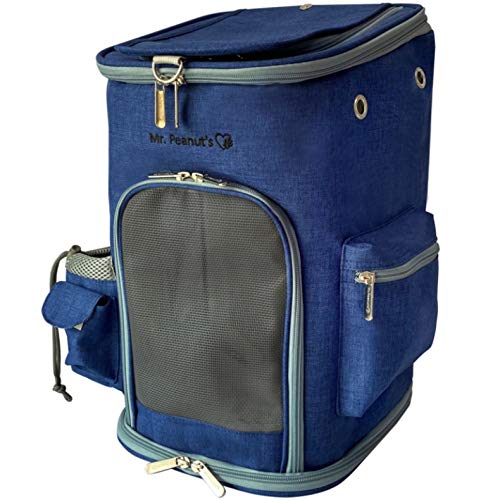 Mr. Peanut's Rucksack für Haustiere, weiche Seitentasche für kleinere Katzen und Hunde, Premium-Reißverschlüsse, selbstschließende Reißverschlüsse und Kunstfleece-Polsterung (Deja Blue)