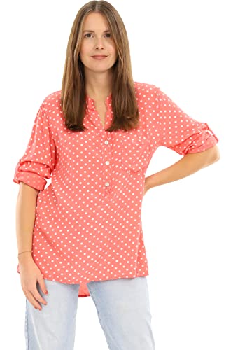 Malito Damen Bluse mit Punkten | Tunika mit ¾ Armen | Blusenshirt auch Langarm tragbar | Elegant - Shirt 3419 (Coral)