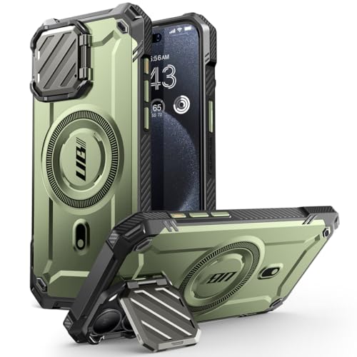 SupCase UB Mag XT für iPhone 15 Pro Max Hülle 6,7" (2023) mit Kameraschutz, [Kompatibel mit MagSafe] Robust Handyhülle Bumper Case Schutzhülle mit Ständer, Grün