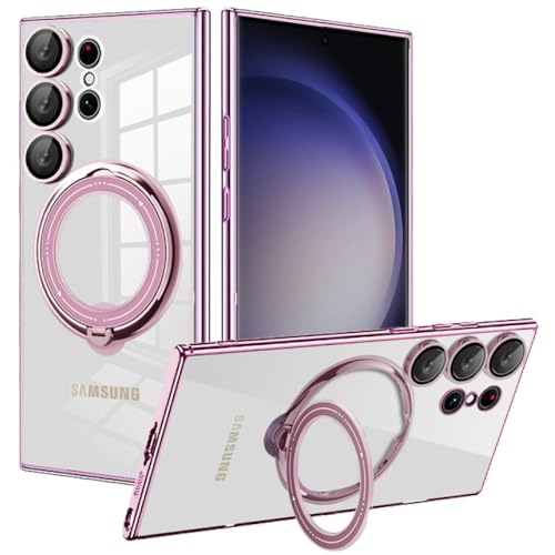 Überzugsring Magnetische transparente Handyhülle für Samsung Galaxy S23 S22 Ultra Plus S20FE A54 A34 A23 A24 A32 A52 A13 A14 Cover, Pink, für A24 4G