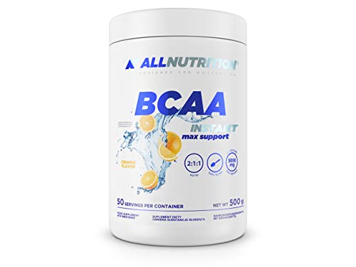 ALLNUTRITION BCAA Max Support - Verzweigte Aminosäuren Instant-Pulver - Bcaa Pulver Aminosäuren Komplex Hochdosiert mit L-Glutamin & Taurin - Unterstützt nach dem Training - 500g - Orange