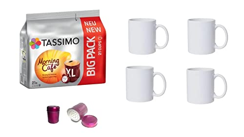 Morning Café XL Genieße den neuen TASSIMO Morning Café in beliebter XL Bechergröße und profitiere vom Big Pack mit 21 Getränken plus + 4 Kaffeebecher
