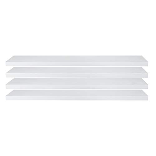 eSituro Wandregal, schwebendes weißes Regale für Wandmontage, 4er-Set Schweberegal Hängeregal Wandbrett im Wohnzimmer Schlafzimmer Küche Badezimmer, 110x3,8x22,9 cm