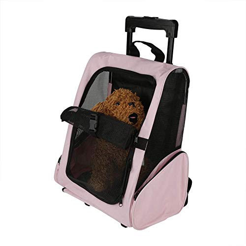 lahomie Haustier-Fördermaschine,Tragbare Reisetasche für Haustiere Rollrucksack Katzenhund Transport Gepäckbox (rosa)