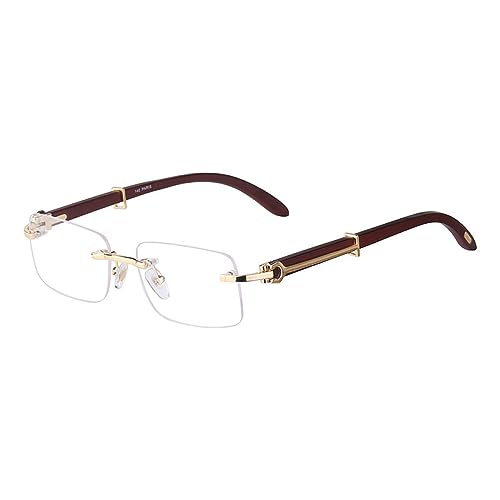 Mode Rechteck Randlose Sonnenbrille Männer Holz Luxus Trendy Retro Klassische Rahmenlose Outdoor Sonnenbrille UV400, Gold Weiß, Einheitsgröße