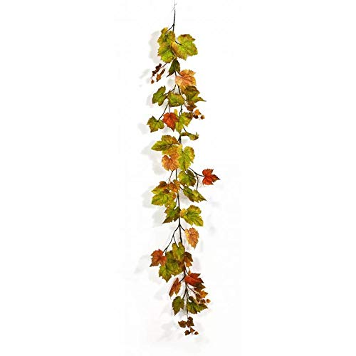 artplants.de Künstliche Weinblättergirlande Alessia, 62 grün-orange Blätter, 180cm - Kunst Weinrebengirlande - künstliche Weinranke