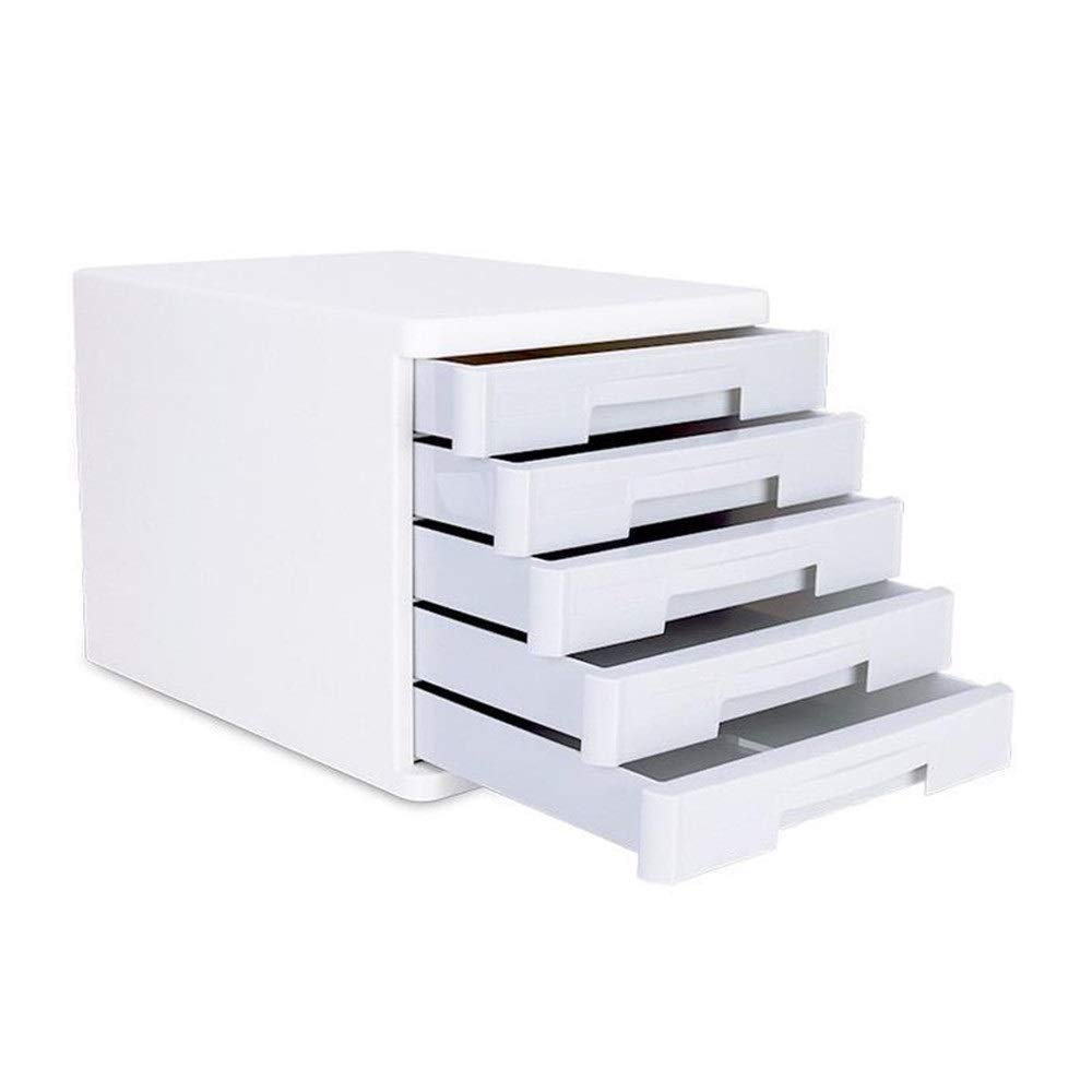QinWenYan Schreibtisch-Schubladenschrank, 5-lagige Schublade, Aktenschrank, Bürobox, Aktenschrank, Aktenaufbewahrung, Organizer, Aktenschrank (Farbe: Weiß, Größe: 26,7 x 33,7 x 24,5 cm)