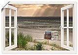 ARTland Poster Kunstdruck Wandposter Bild ohne Rahmen 100x70 cm Fensterblick Fenster Strand Düne Meer Maritim Strandkorb Küste Insel T6AM