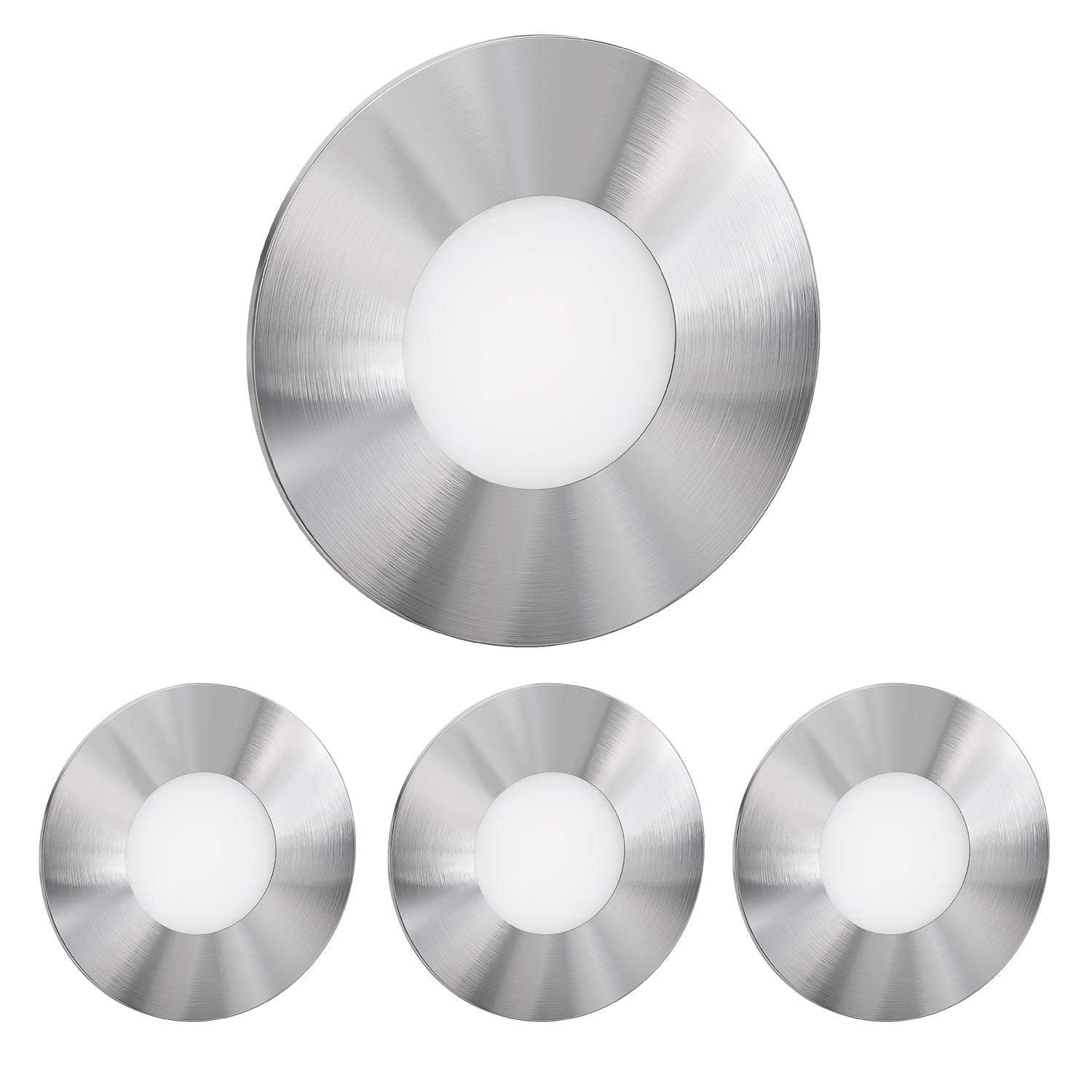 ledscom.de 4 Stück LED Treppenlicht/Wandeinbauleuchte FEX für innen und außen, rund, edelstahl, 85mm Ø, warmweiß