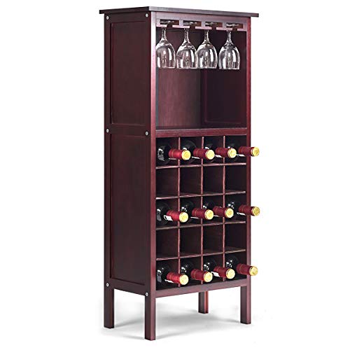 COSTWAY Weinschrank für 20 Flaschen, Weinregal Holz, Flaschenregal mit Glasaufhänger, Weinständer, Gläserregal für Küche, Bar, Flaschenständer 42x24,5x96cm(Weinrot)
