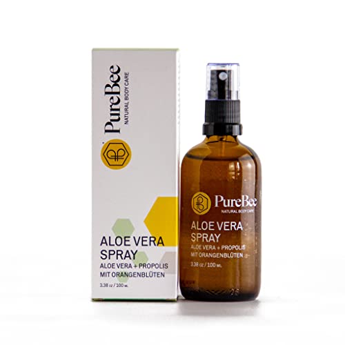 PureBee Aloe Vera Spray aus Bio Aloe Vera | Feuchtigkeitspflege für gesunde & schöne Haut | 100 ml in Braunglas | handgemacht in Baden-Württemberg