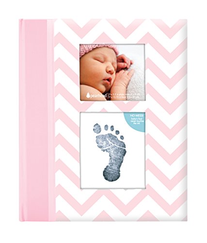 Pearhead P62202 Chevron Babybuch mit Clean Touch Stempelkissen, rosa (Texte auf Englisch)