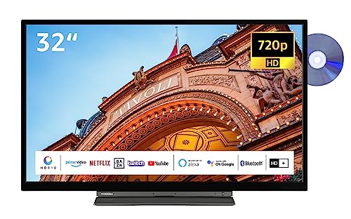Toshiba 32WD3C63DAW 32 Zoll Fernseher/Smart TV (HD Ready, HDR, Triple-Tuner, DVD-Player, Bluetooth) - Inkl. 6 Monate HD+ [2023]