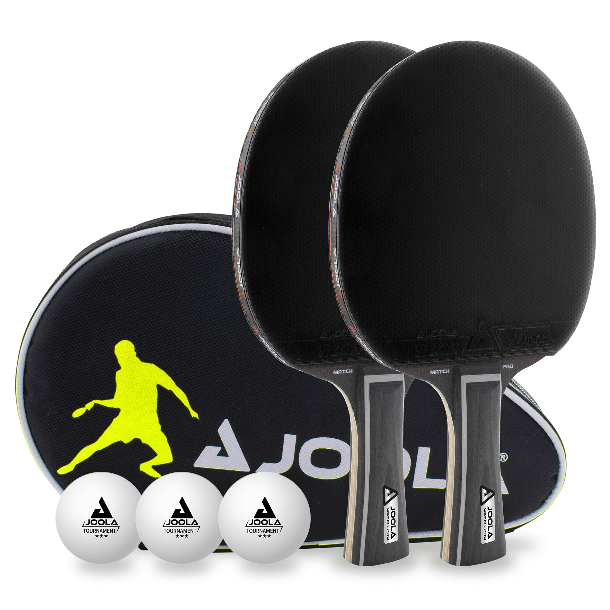 JOOLA Tischtennis Set Black Duo PRO 2 Tischtennisschläger + 3 Tischtennisbälle + Tischtennishülle, schwarz, 6-teilig