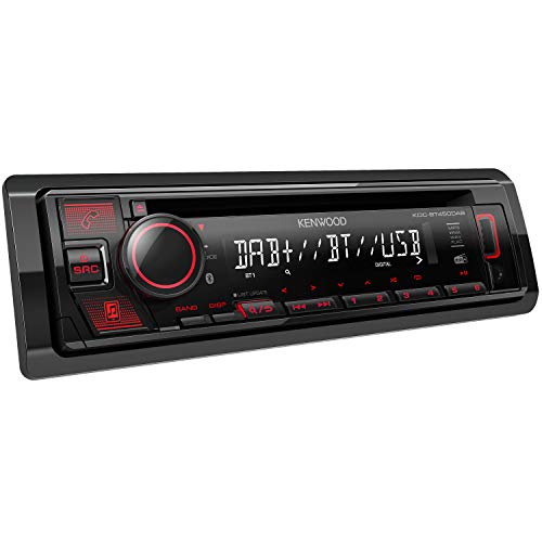 Kenwood KDC-BT450DAB CD-Autoradio mit DAB+ und Bluetooth Freisprecheinrichtung (Hochleistungstuner, Soundprozessor, USB, AUX, Spotify Control, 4x50 Watt, Tastenbeleuchtung rot)