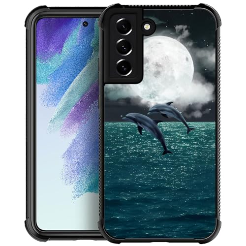 Goodsprout Kompatibel mit Samsung Galaxy S21 FE Hülle, zwei Delfine fliegen, erstaunliches Muster, stoßfest, kratzfest, harte PC-Rückseite für Samsung Galaxy S21 FE Hülle