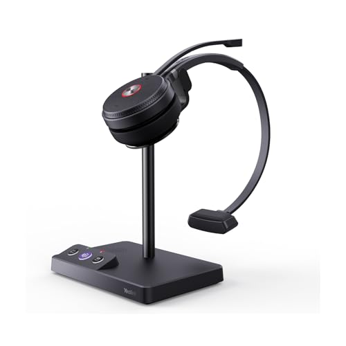 Yealink WH62 Schnurloses DECT-Headset Teams Zertifiziert, EIN-Ohr-Büro-Headset für Tischtelefon und Computer-Softphone, Mikrofon mit Rauschunterdrückung, 13 Stunden Sprechzeit, 160 Meter Reichweite