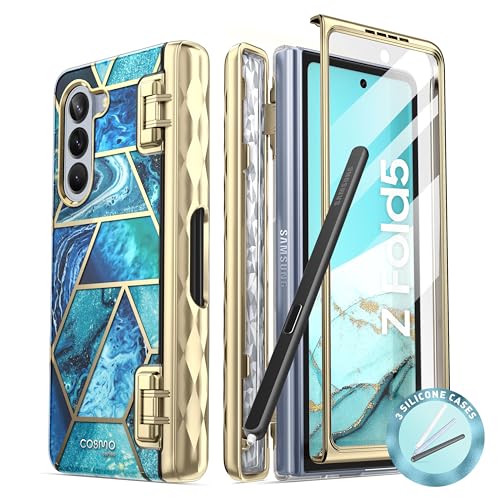 i-Blason Cosmo für Samsung Galaxy Z Fold 5 Hülle mit Stifthalter, Stoßfest Handyhülle Bumper Case Schlank Schutzhülle Cover mit integriertem Displayschutz (Ocean)