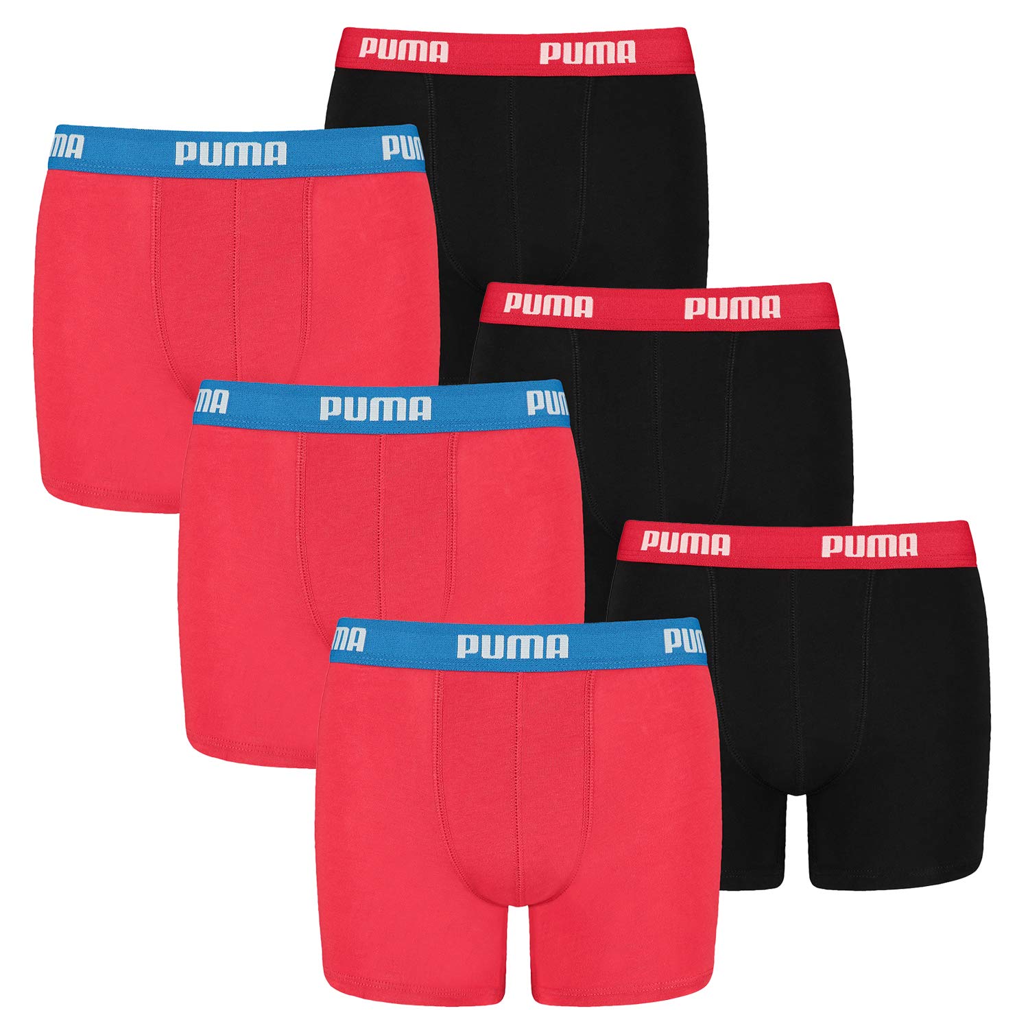 PUMA 4 er Pack Boxer Boxershorts Jungen Kinder Unterhose Unterwäsche, Farbe:786 - Red/Black, Bekleidung:176