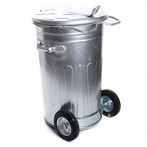 rg-vertrieb Mülltonne Müllbehälter Verzinkt 80L mit Deckel und Rädern Behälter Abfalltonne Müllgroßbehälter Stahlblech Metallbehälter