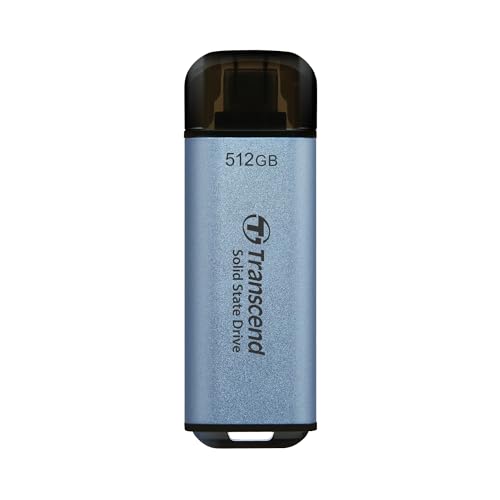 Transcend ESD300C - SSD - 512 GB - extern (tragbar) - USB 3.2 Gen 2x1 (USB-C Steckverbinder) - himmelblau