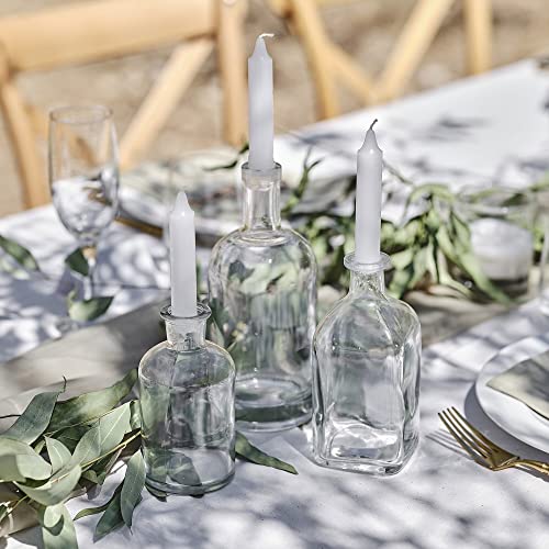 Kerzenständer Glas-Flaschen 3er Set Kerzenhalter Flaschen transparent inkl 3 Stabkerzen Kerzenständer für Stabkerzen Tisch-Deko Wohnungs-Dekoration Hochzeits-Deko Accessoires & Zubehör Boho Stil