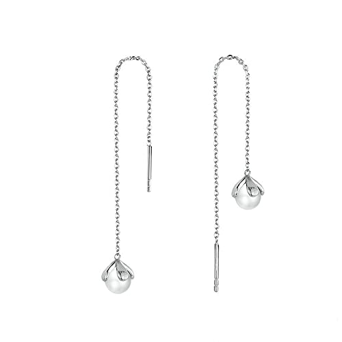 LCSD Perlen-langkettige baumelnde Ohrringe für Frauen-elegante Hochzeits-Statement-Schmucksachen 925 Sterlingsilber-Ohrringe