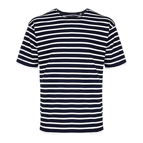 modAS Herren T-Shirt Bretonisches Streifenshirt - Ringelshirt Streifenshirt Kurzarm mit Streifen aus Baumwolle in Blau/Weiß Größe 54