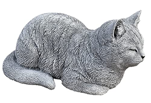 Steinfigur Katze Träumerle, Frost- und wetterfest bis -30°C, massiver Steinguss