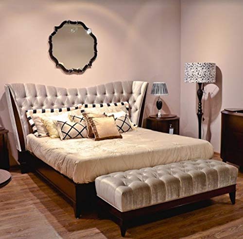 Casa Padrino Neoklassisches Doppelbett Grau/Dunkelbraun 240 x 230 x H. 134 cm - Massivholz Bett mit Kopfteil und edlem Velourstoff - Schlafzimmer Möbel im Neoklassischem Stil