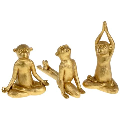 Annastore 3-teilig Set Yoga-Affen H 11-15 cm Deko- AFFE Dekofiguren Dekoaffen Yoga Figuren Figurenset 11-15 cm goldfarben