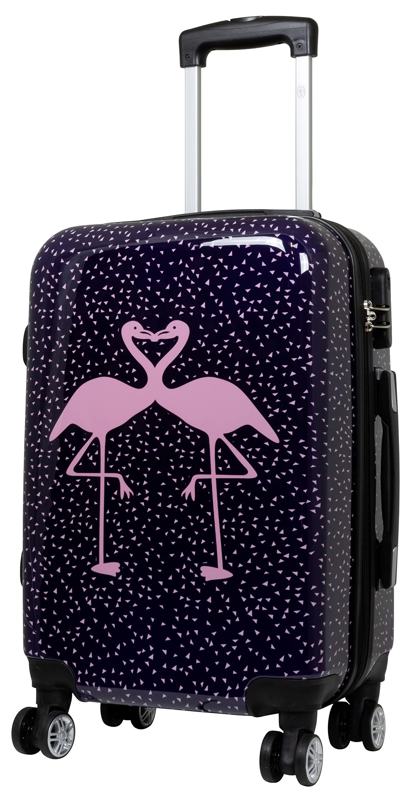 Trendyshop365 bunter Hartschalen Handgepäck Koffer - Flamingo Motiv - 57 Zentimeter 4 Rollen Tiermotiv