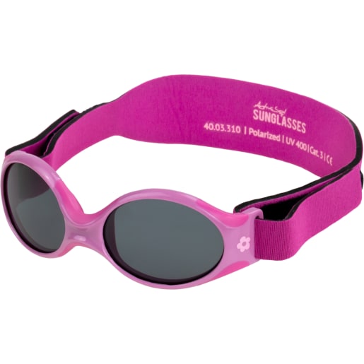 ActiveSol Baby Sonnenbrillen Explorer | Jungen und Mädchen | mit extra softem Kopfband | Polarisiert, UV400-Schutz, Filterkategorie 3 | Onesize 0-2 Jahre | extra leicht (Pink | Blume)