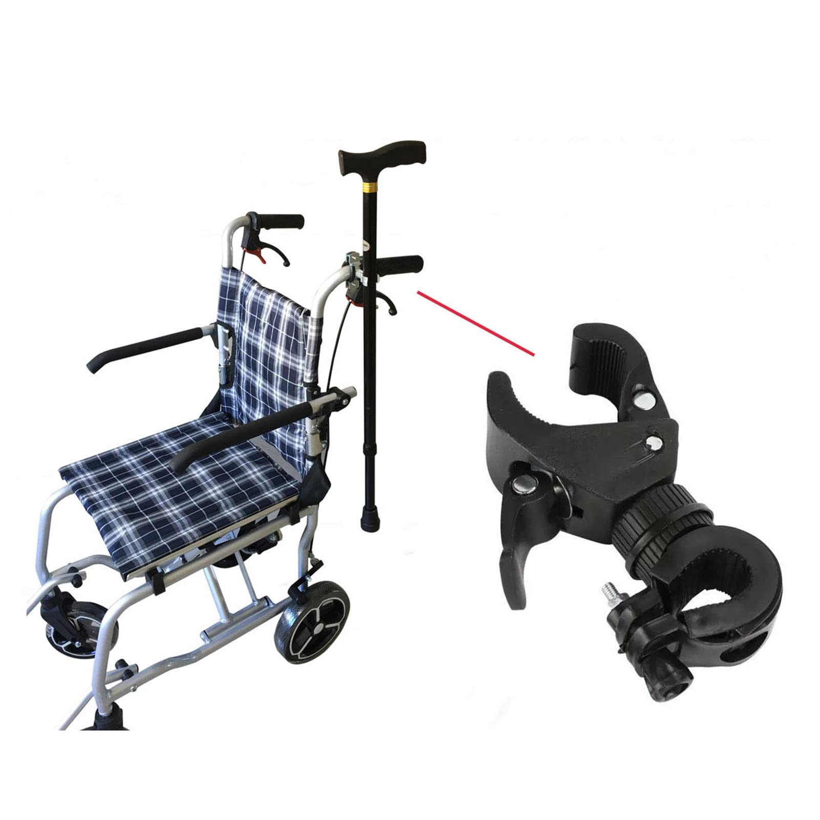 WANGXN Stockhalter für Rollstuhl, praktischer Stockhalter, Rollstuhl zubehör, Mehrzweck Krückenhalter für Rollstuhl, Halterung für Krücke Holder Universal Electric Scooter Accessory, Schwarz
