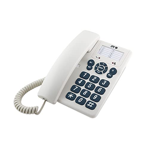 SPC Original – Tisch- oder Wandtelefon, mit großen, leicht zu bedienenden Tasten, 3 Direktspeicher, extra Laute Klingellautstärke, Wahlwiederholung, Farbe Weiß