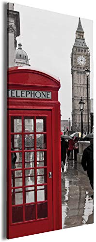 Wallario Leinwandbild Rote Telefonzelle in London England mit Big Ben - Wandbild 30 x 75 cm: Kunstdruck | Brillante lichtechte Farben | hochauflösend | verzugsfrei
