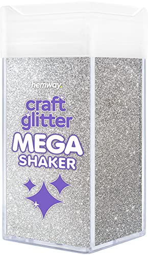 Hemway BULK Glitter 425g / 15oz MEGA Craft Shaker Glitter for Nails, Resin, Tumblers, Arts, Crafts, Painting, Festival, Cosmetic, Body - Ultrafine (1/128" 0.008" 0.2mm) - Silver