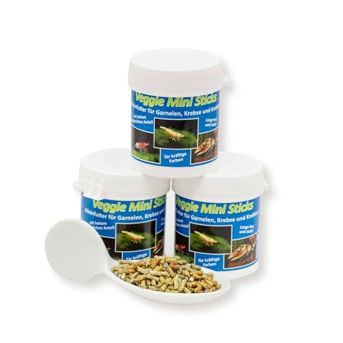 AQ4Aquaristik Veggie Mini Sticks- Alleinfutter für Garnelen, Zwerggarnelen, Krebse und Krabben, 3x45g=135g
