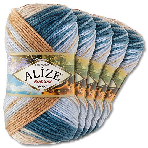 Alize 5 x 100g Burcum Batik Premium Wolle 100% Acryl | 29 Farben Farbverlauf Akzente Accessoire Häkeln Stricken Kleidung (7648)