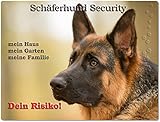 Merchandise for Fans Warnschild - Schild aus Aluminium 30x40cm - Motiv: Schäferhund Security (03)